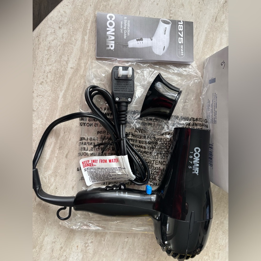 CONAIR Handheld 1875 Watt Hair Dryer, Cool Shot Button, 247 BW Black NEW In Box